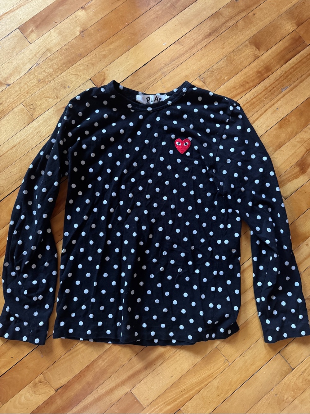 Comme des Garcons Black Polka Dot Long-Sleeve Tee with Red Heart Patch